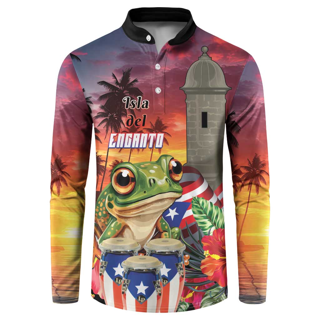 Puerto Rico Coqui Frog Sunset Button Sweatshirt Isla Del Encanto Tropical Vibe - Wonder Print Shop