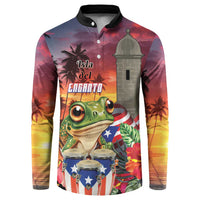 Puerto Rico Coqui Frog Sunset Button Sweatshirt Isla Del Encanto Tropical Vibe - Wonder Print Shop