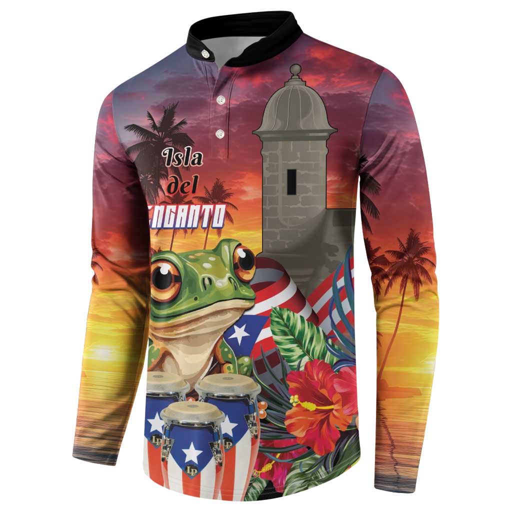 Puerto Rico Coqui Frog Sunset Button Sweatshirt Isla Del Encanto Tropical Vibe - Wonder Print Shop
