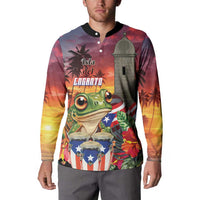 Puerto Rico Coqui Frog Sunset Button Sweatshirt Isla Del Encanto Tropical Vibe - Wonder Print Shop