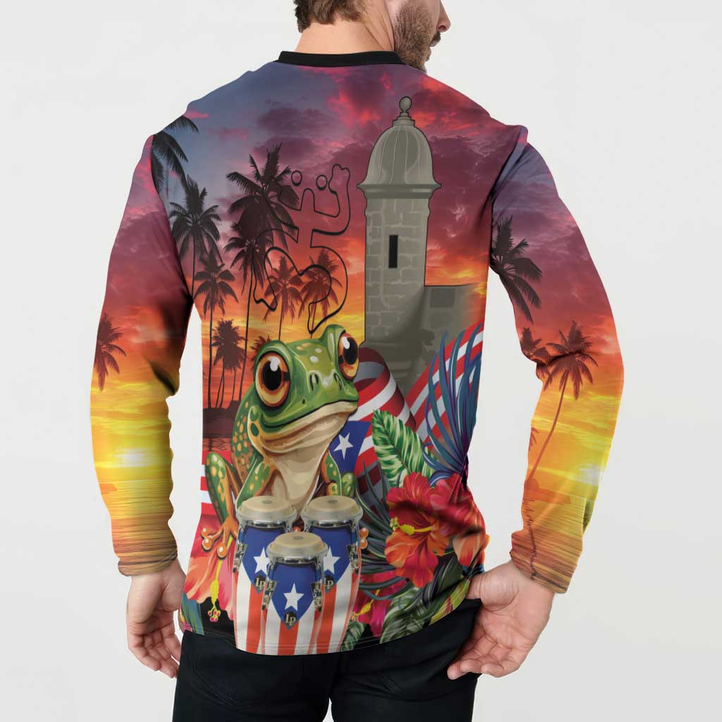 Puerto Rico Coqui Frog Sunset Button Sweatshirt Isla Del Encanto Tropical Vibe - Wonder Print Shop