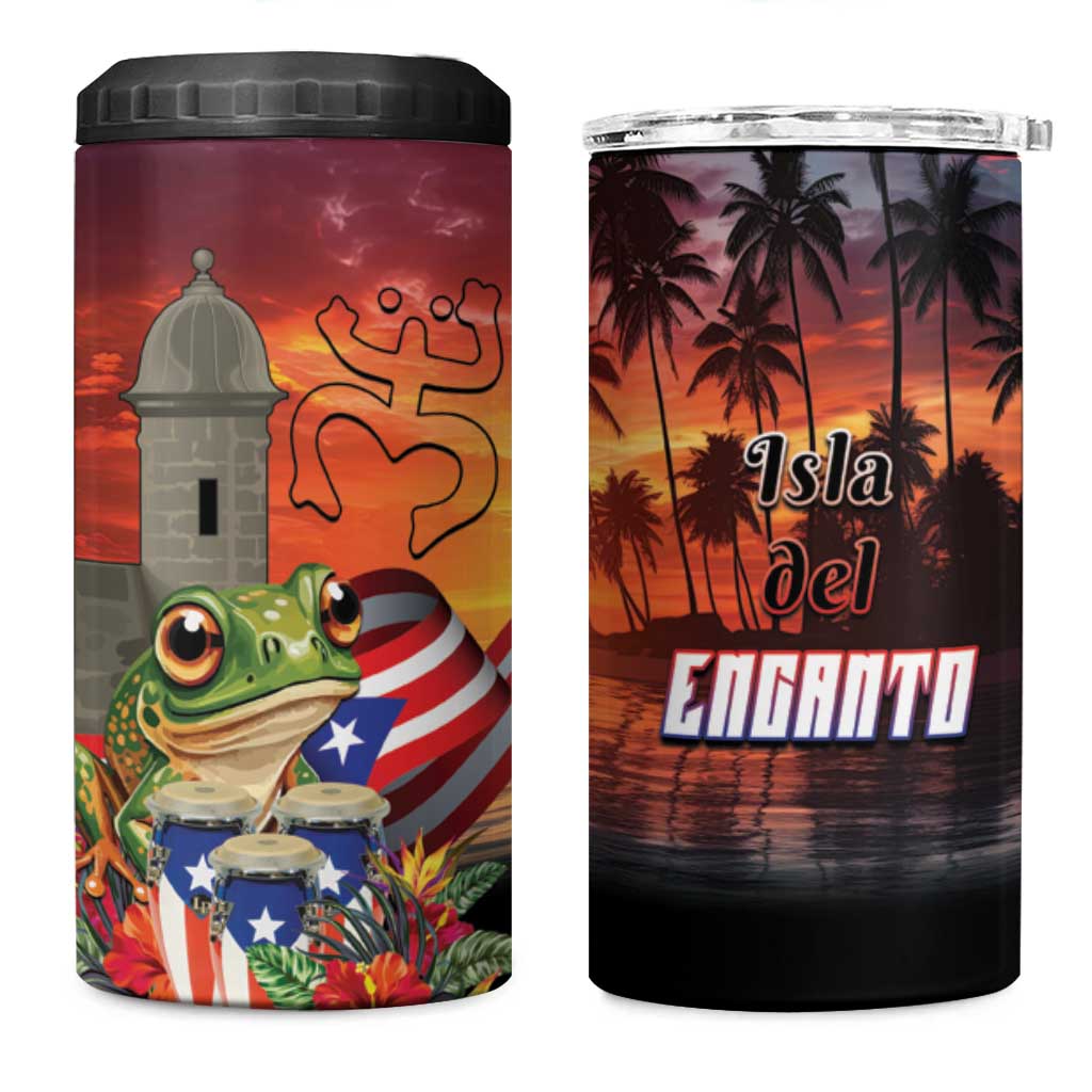 Puerto Rico Coqui Frog Sunset 4 in 1 Can Cooler Tumbler Isla Del Encanto Tropical Vibe - Wonder Print Shop
