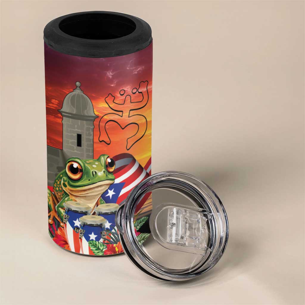 Puerto Rico Coqui Frog Sunset 4 in 1 Can Cooler Tumbler Isla Del Encanto Tropical Vibe - Wonder Print Shop