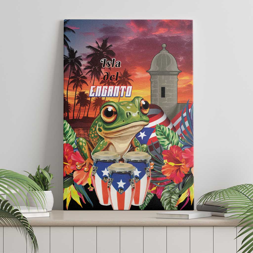 Puerto Rico Coqui Frog Sunset Canvas Wall Art Isla Del Encanto Tropical Vibe - Wonder Print Shop