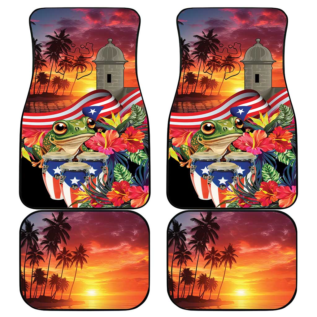 Puerto Rico Coqui Frog Sunset Car Mats Isla Del Encanto Tropical Vibe - Wonder Print Shop