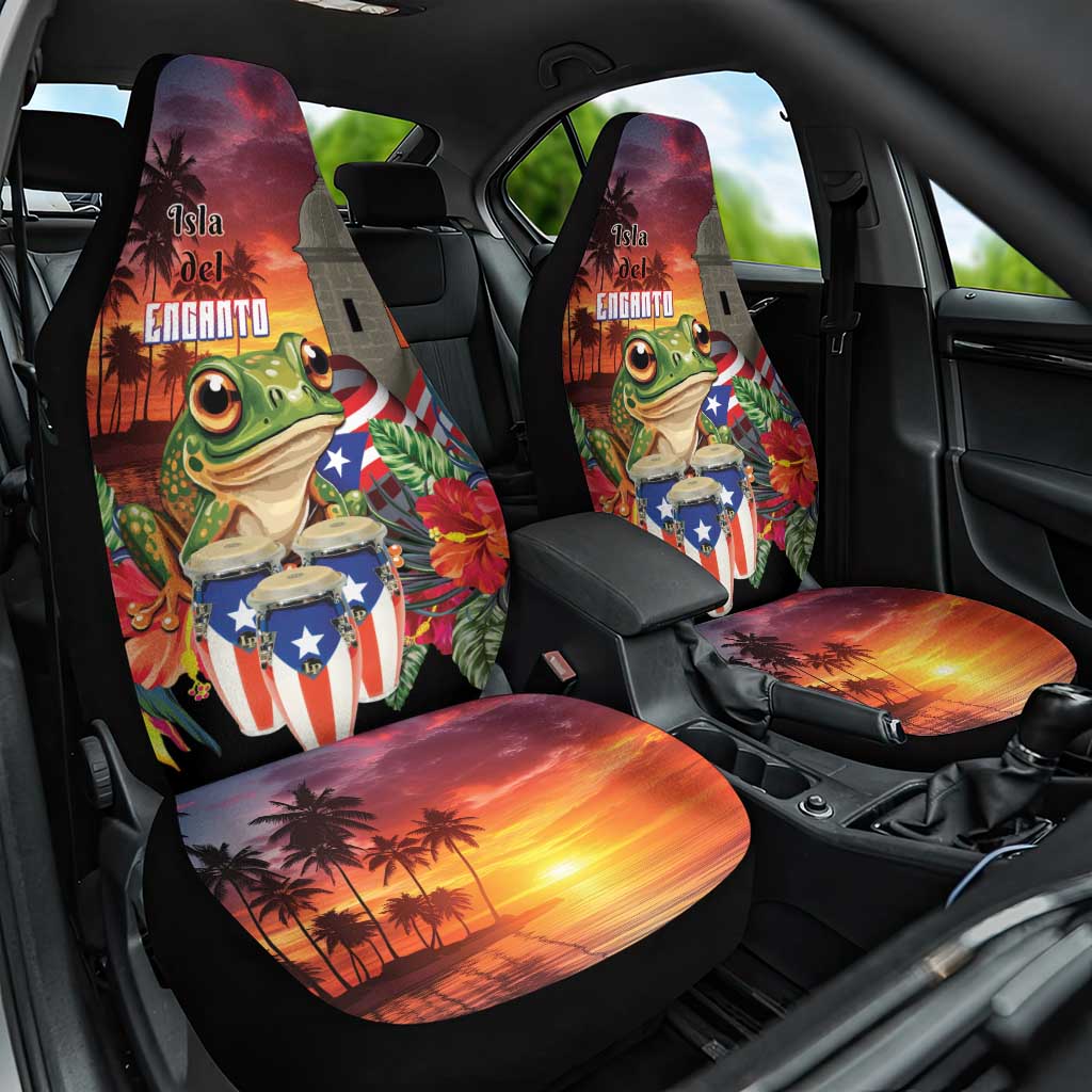 Puerto Rico Coqui Frog Sunset Car Seat Cover Isla Del Encanto Tropical Vibe - Wonder Print Shop