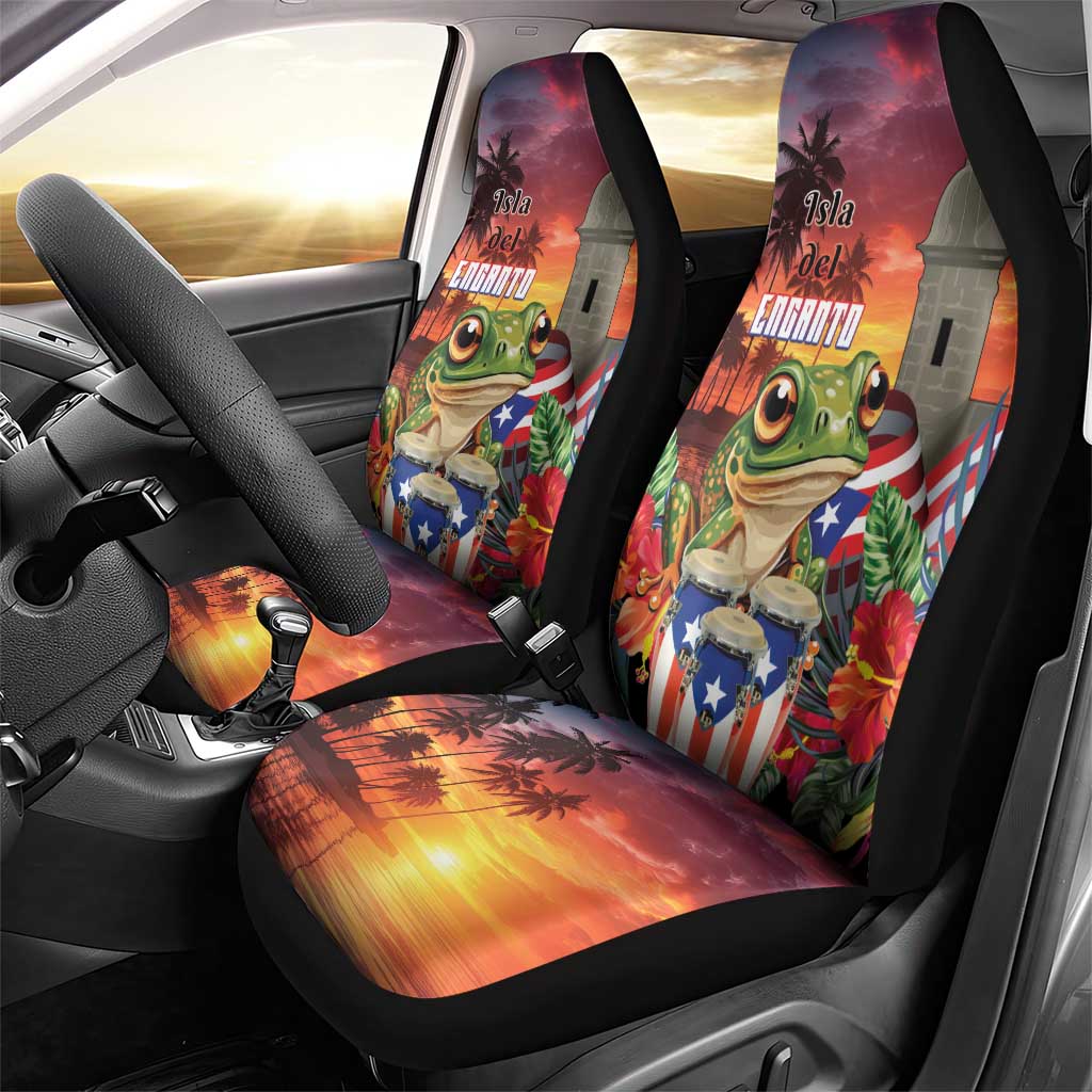 Puerto Rico Coqui Frog Sunset Car Seat Cover Isla Del Encanto Tropical Vibe - Wonder Print Shop