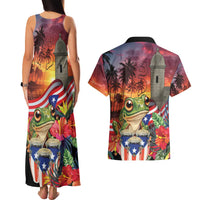 Puerto Rico Coqui Frog Sunset Couples Matching Tank Maxi Dress and Hawaiian Shirt Isla Del Encanto Tropical Vibe - Wonder Print Shop