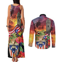 Puerto Rico Coqui Frog Sunset Couples Matching Tank Maxi Dress and Long Sleeve Button Shirt Isla Del Encanto Tropical Vibe - Wonder Print Shop