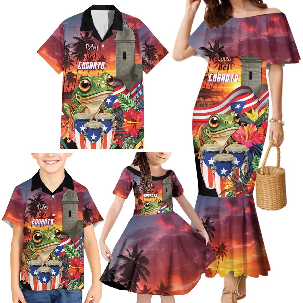 Puerto Rico Coqui Frog Sunset Family Matching Mermaid Dress and Hawaiian Shirt Isla Del Encanto Tropical Vibe - Wonder Print Shop