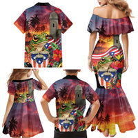 Puerto Rico Coqui Frog Sunset Family Matching Mermaid Dress and Hawaiian Shirt Isla Del Encanto Tropical Vibe - Wonder Print Shop