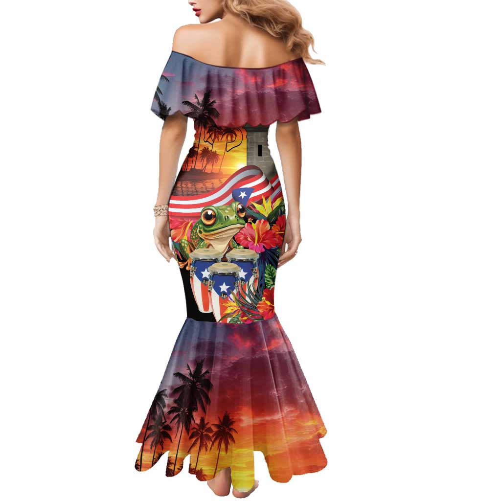 Puerto Rico Coqui Frog Sunset Family Matching Mermaid Dress and Hawaiian Shirt Isla Del Encanto Tropical Vibe - Wonder Print Shop