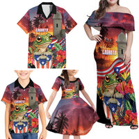 Puerto Rico Coqui Frog Sunset Family Matching Off Shoulder Maxi Dress and Hawaiian Shirt Isla Del Encanto Tropical Vibe - Wonder Print Shop