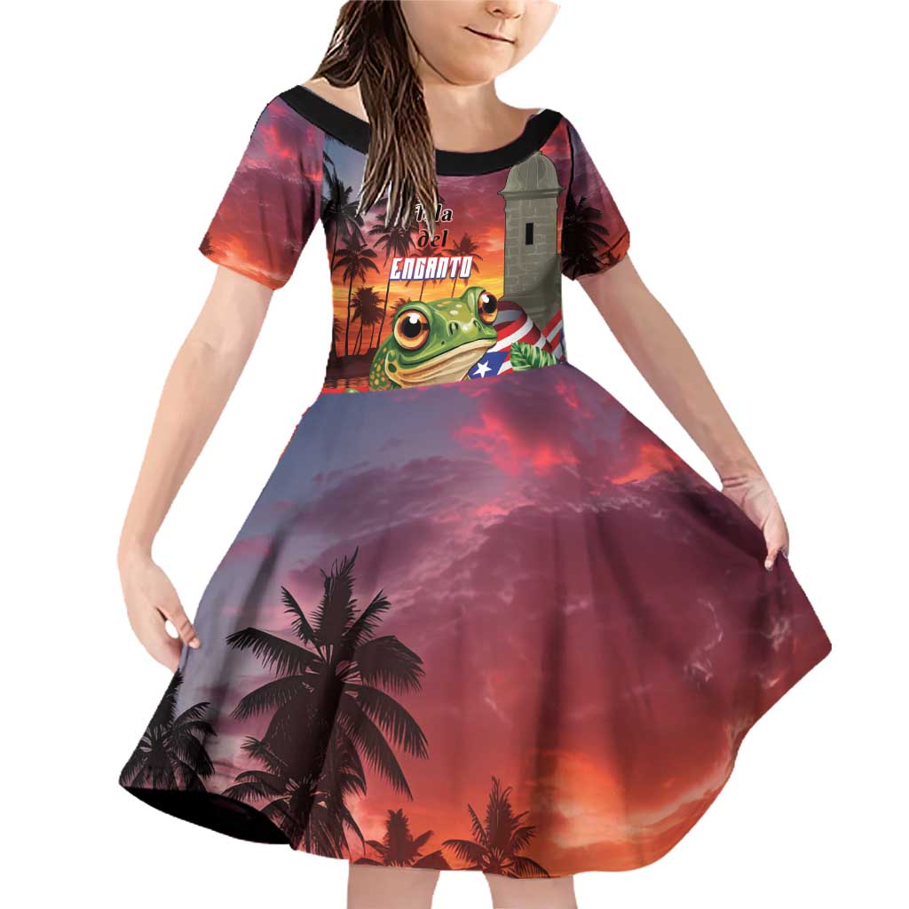 Puerto Rico Coqui Frog Sunset Family Matching Off Shoulder Short Dress and Hawaiian Shirt Isla Del Encanto Tropical Vibe - Wonder Print Shop