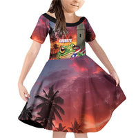 Puerto Rico Coqui Frog Sunset Family Matching Off Shoulder Short Dress and Hawaiian Shirt Isla Del Encanto Tropical Vibe - Wonder Print Shop