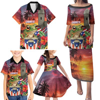 Puerto Rico Coqui Frog Sunset Family Matching Puletasi and Hawaiian Shirt Isla Del Encanto Tropical Vibe - Wonder Print Shop
