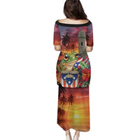 Puerto Rico Coqui Frog Sunset Family Matching Puletasi and Hawaiian Shirt Isla Del Encanto Tropical Vibe - Wonder Print Shop
