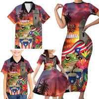 Puerto Rico Coqui Frog Sunset Family Matching Short Sleeve Bodycon Dress and Hawaiian Shirt Isla Del Encanto Tropical Vibe - Wonder Print Shop