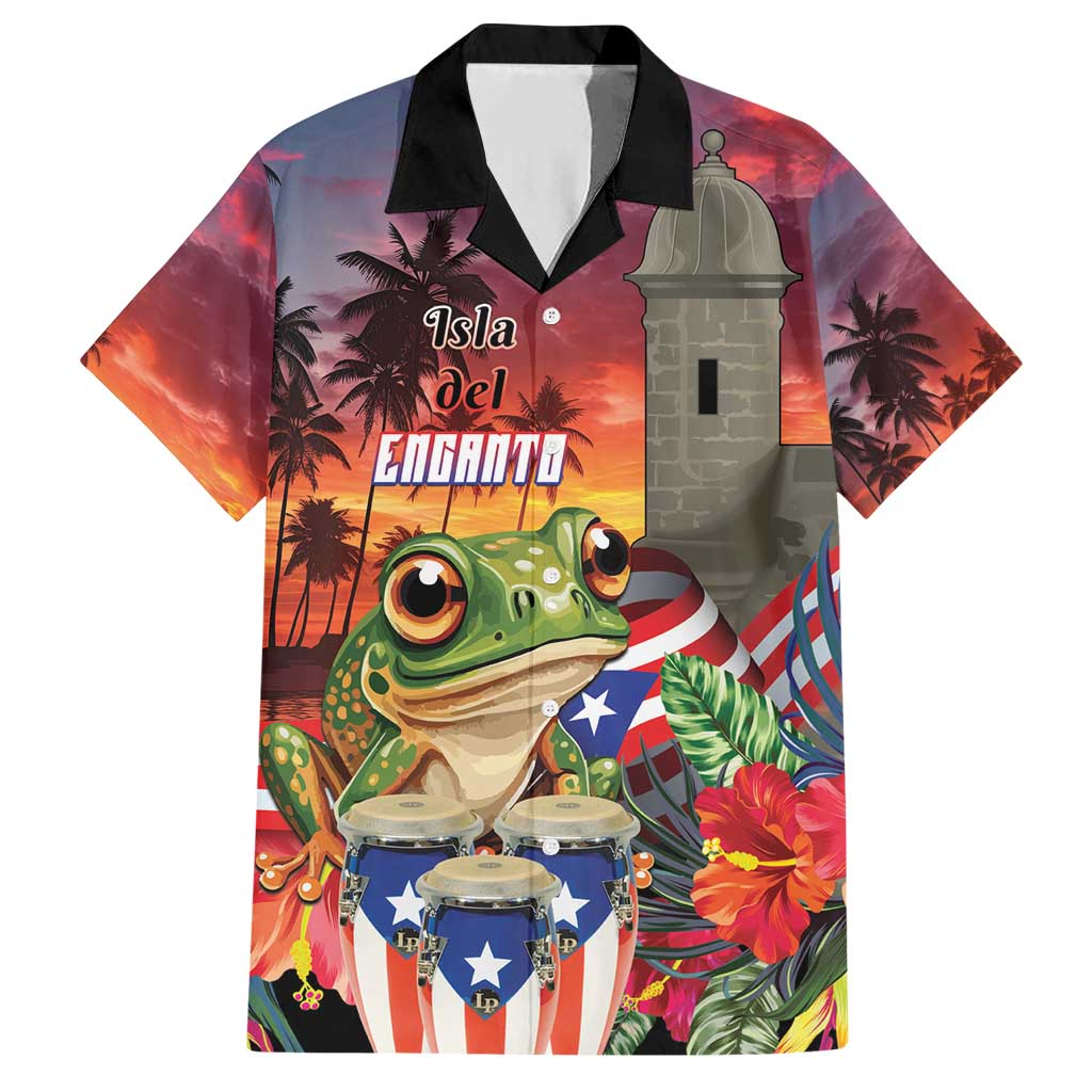 Puerto Rico Coqui Frog Sunset Family Matching Short Sleeve Bodycon Dress and Hawaiian Shirt Isla Del Encanto Tropical Vibe - Wonder Print Shop