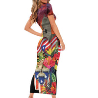 Puerto Rico Coqui Frog Sunset Family Matching Short Sleeve Bodycon Dress and Hawaiian Shirt Isla Del Encanto Tropical Vibe - Wonder Print Shop