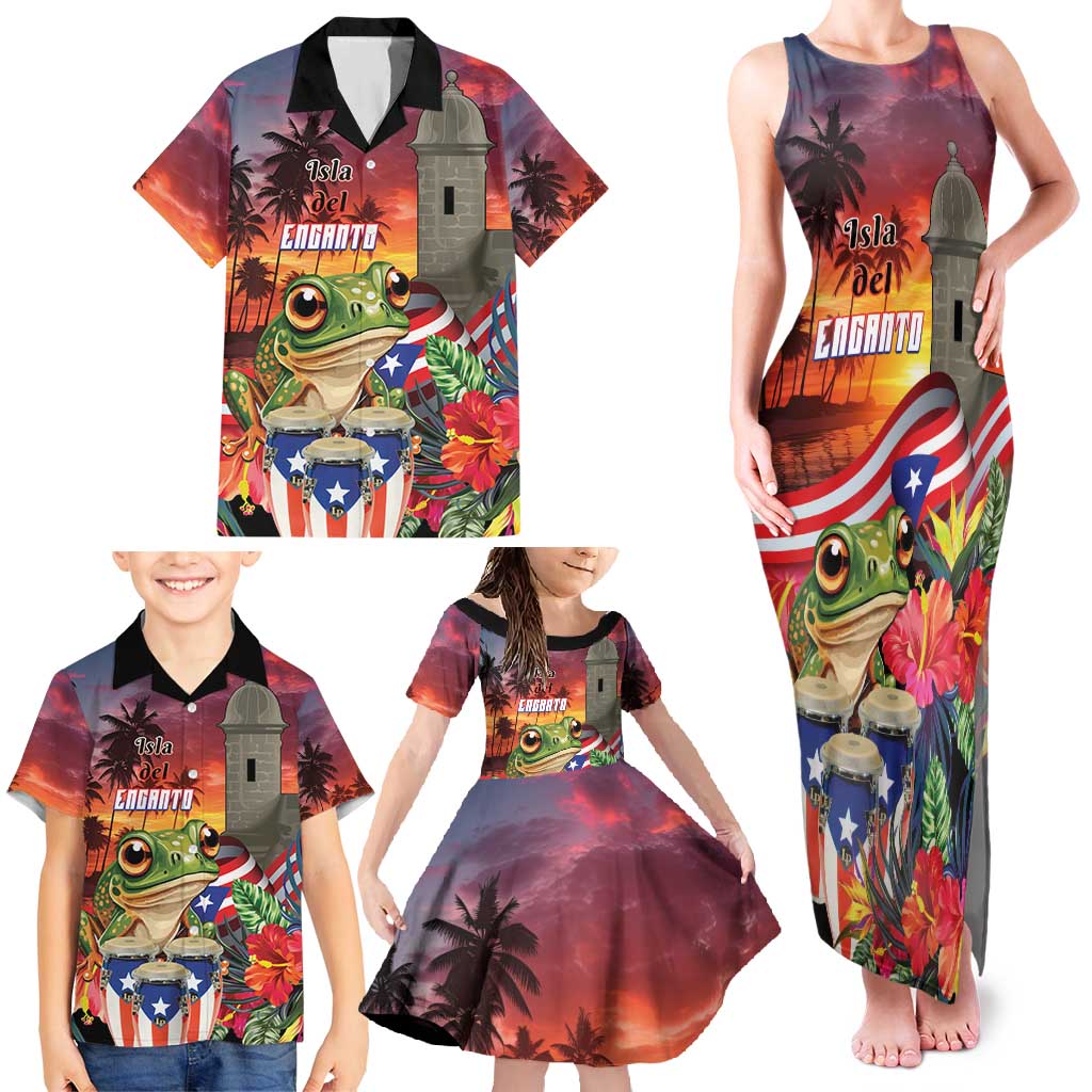 Puerto Rico Coqui Frog Sunset Family Matching Tank Maxi Dress and Hawaiian Shirt Isla Del Encanto Tropical Vibe - Wonder Print Shop