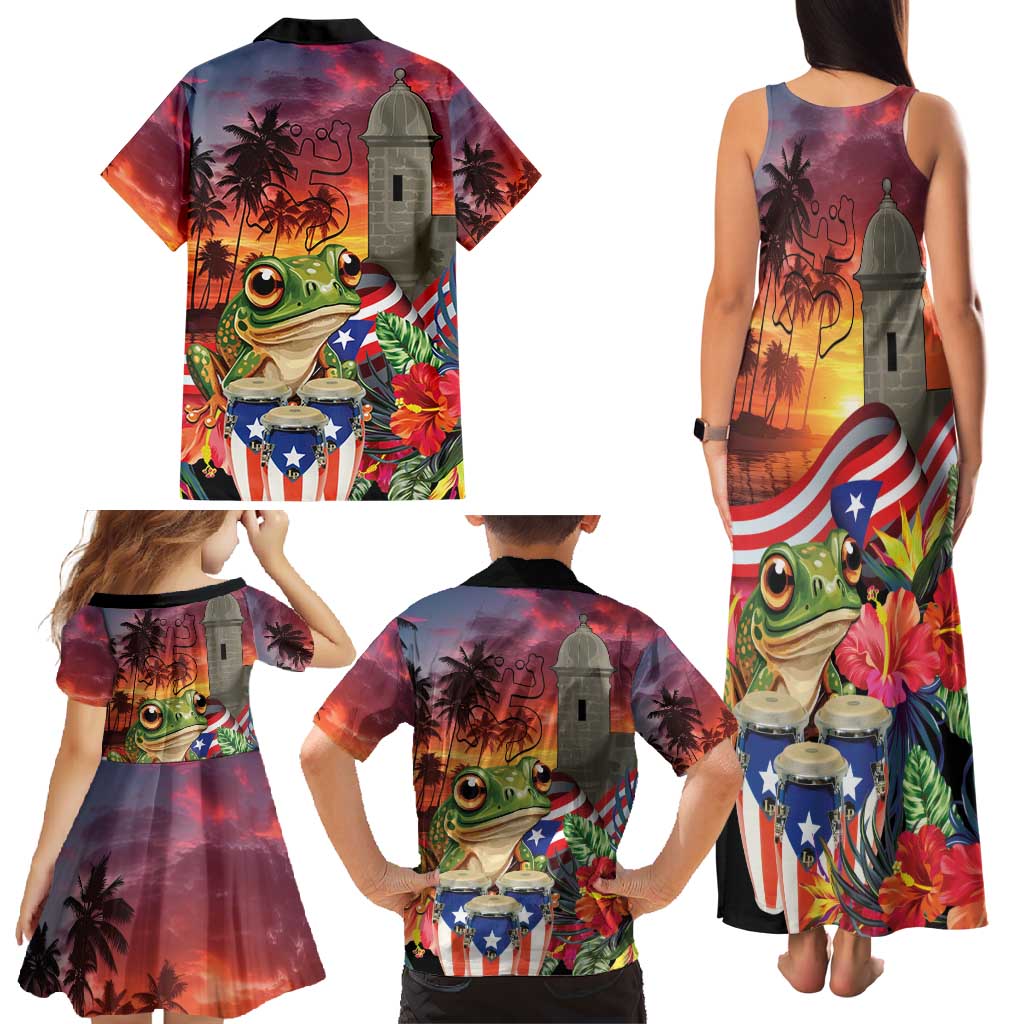 Puerto Rico Coqui Frog Sunset Family Matching Tank Maxi Dress and Hawaiian Shirt Isla Del Encanto Tropical Vibe - Wonder Print Shop