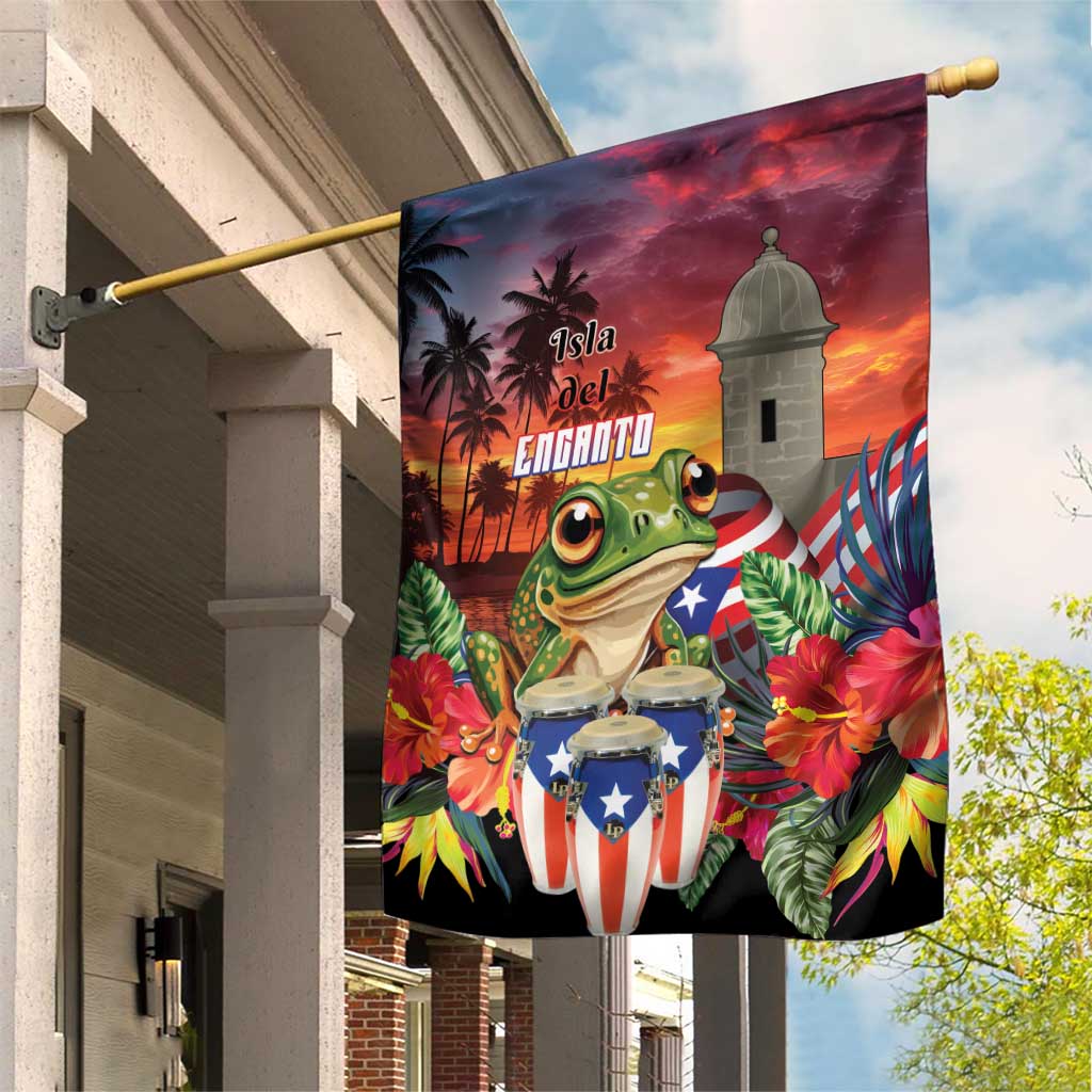 Puerto Rico Coqui Frog Sunset Garden Flag Isla Del Encanto Tropical Vibe - Wonder Print Shop