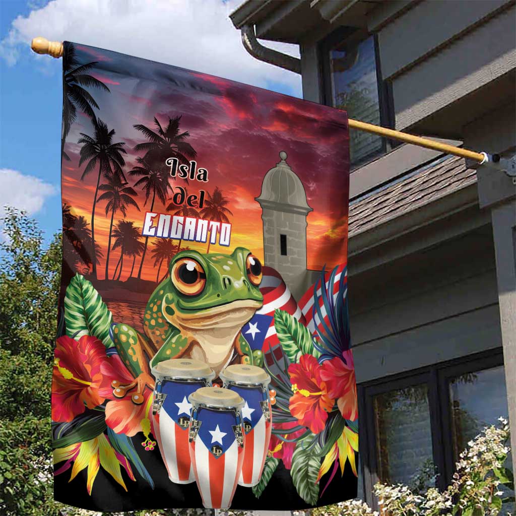 Puerto Rico Coqui Frog Sunset Garden Flag Isla Del Encanto Tropical Vibe - Wonder Print Shop