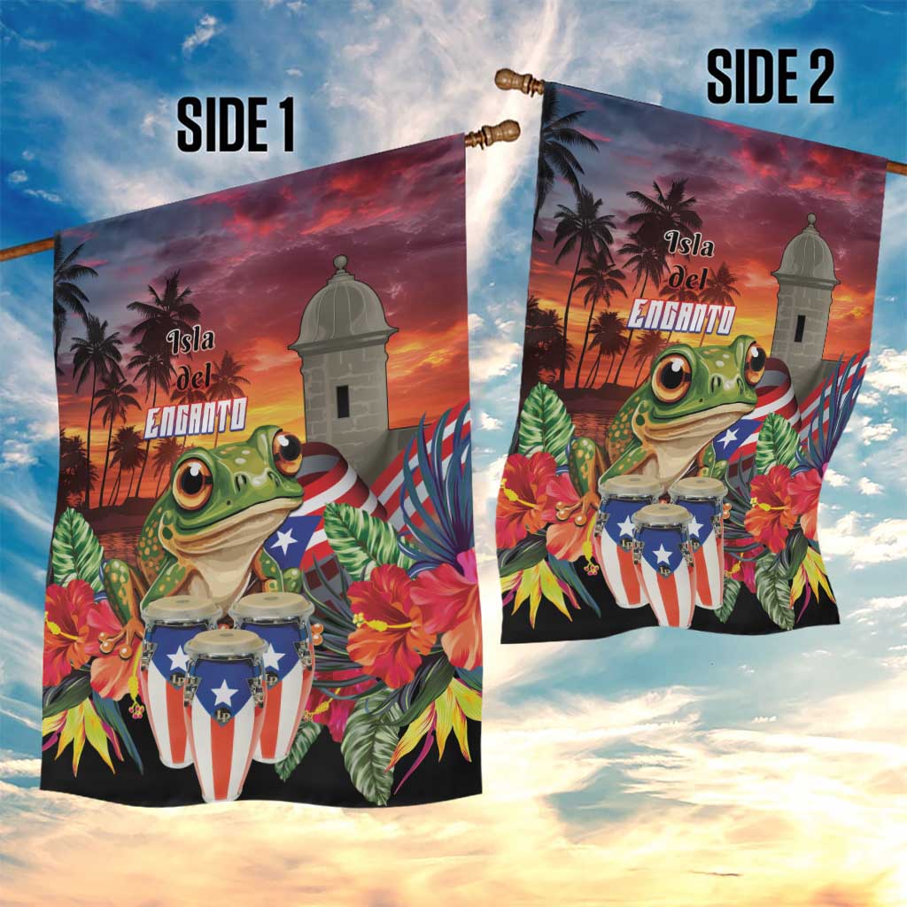 Puerto Rico Coqui Frog Sunset Garden Flag Isla Del Encanto Tropical Vibe - Wonder Print Shop