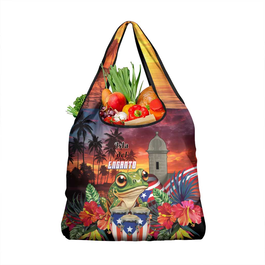 Puerto Rico Coqui Frog Sunset Grocery Bag Isla Del Encanto Tropical Vibe - Wonder Print Shop