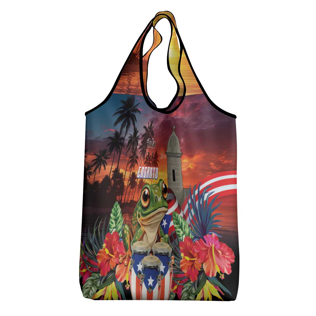 Puerto Rico Coqui Frog Sunset Grocery Bag Isla Del Encanto Tropical Vibe - Wonder Print Shop