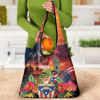 Puerto Rico Coqui Frog Sunset Grocery Bag Isla Del Encanto Tropical Vibe - Wonder Print Shop