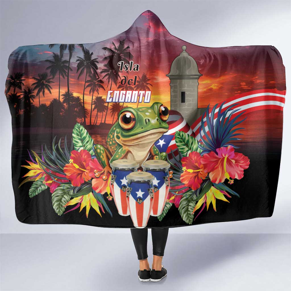 Puerto Rico Coqui Frog Sunset Hooded Blanket Isla Del Encanto Tropical Vibe - Wonder Print Shop