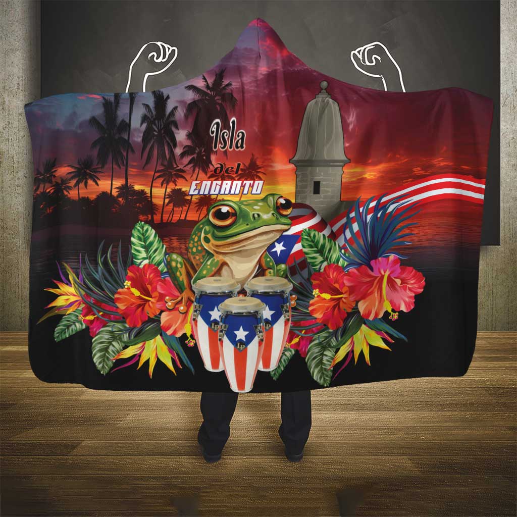 Puerto Rico Coqui Frog Sunset Hooded Blanket Isla Del Encanto Tropical Vibe - Wonder Print Shop