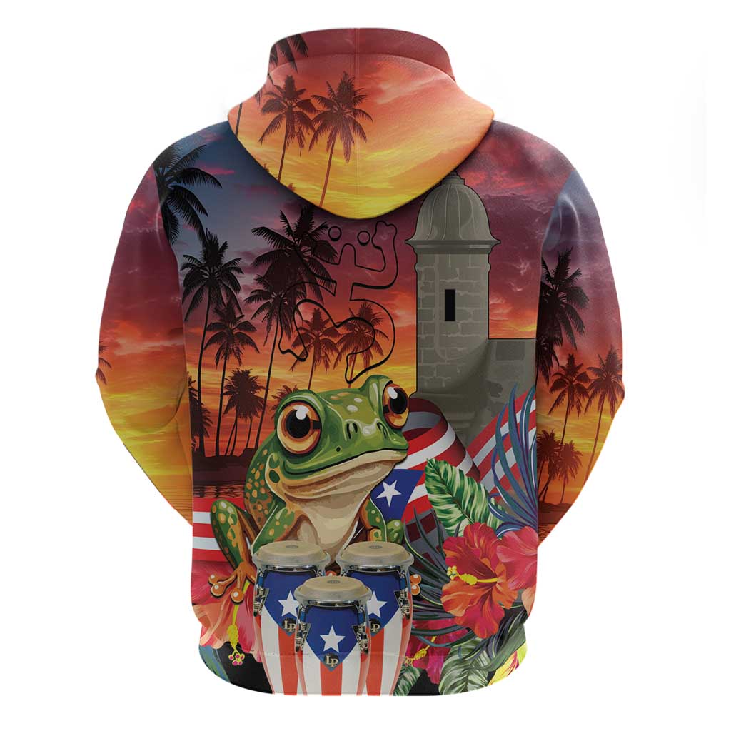 Puerto Rico Coqui Frog Sunset Hoodie Isla Del Encanto Tropical Vibe - Wonder Print Shop