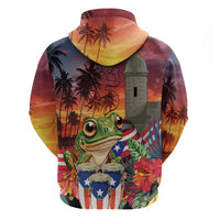 Puerto Rico Coqui Frog Sunset Hoodie Isla Del Encanto Tropical Vibe - Wonder Print Shop