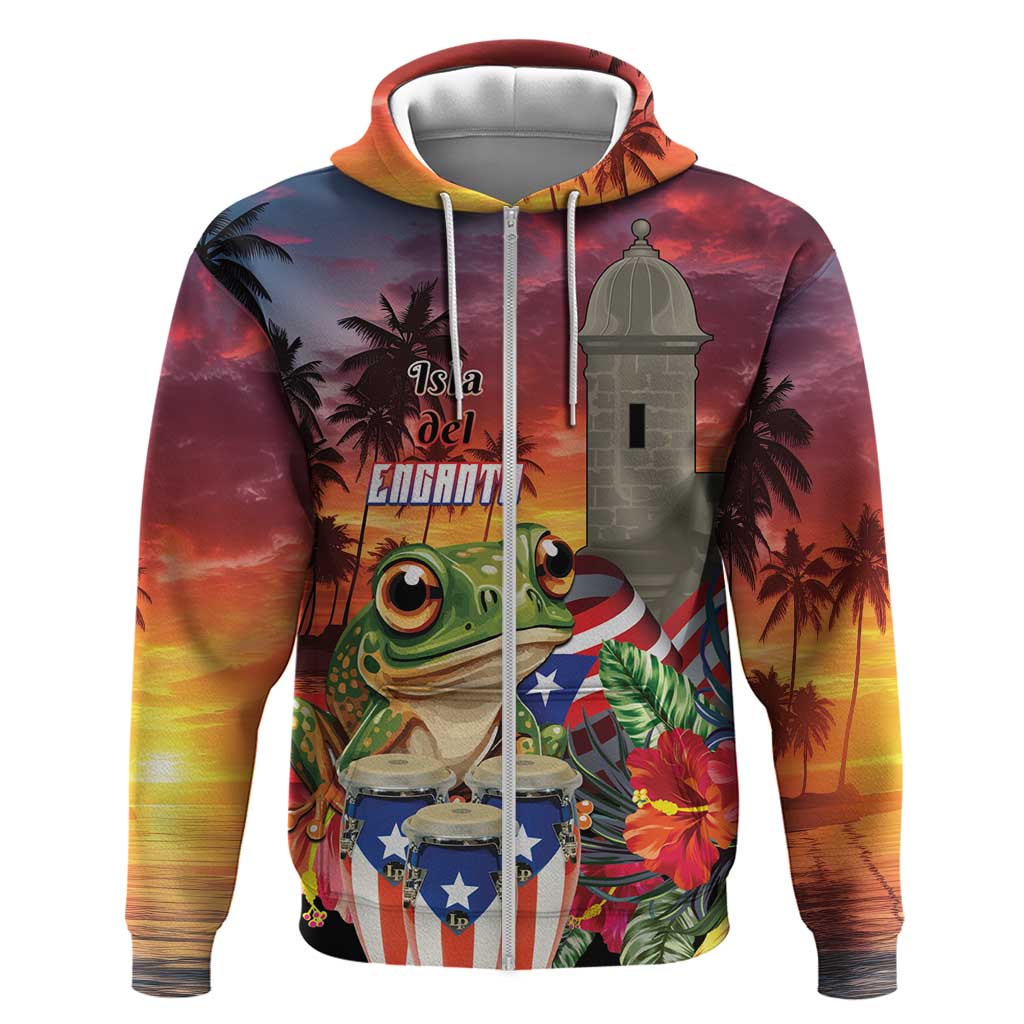 Puerto Rico Coqui Frog Sunset Hoodie Isla Del Encanto Tropical Vibe - Wonder Print Shop