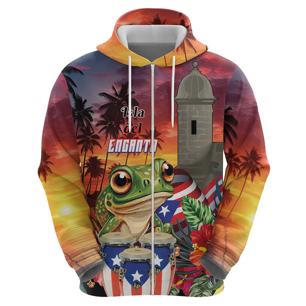 Puerto Rico Coqui Frog Sunset Hoodie Isla Del Encanto Tropical Vibe - Wonder Print Shop