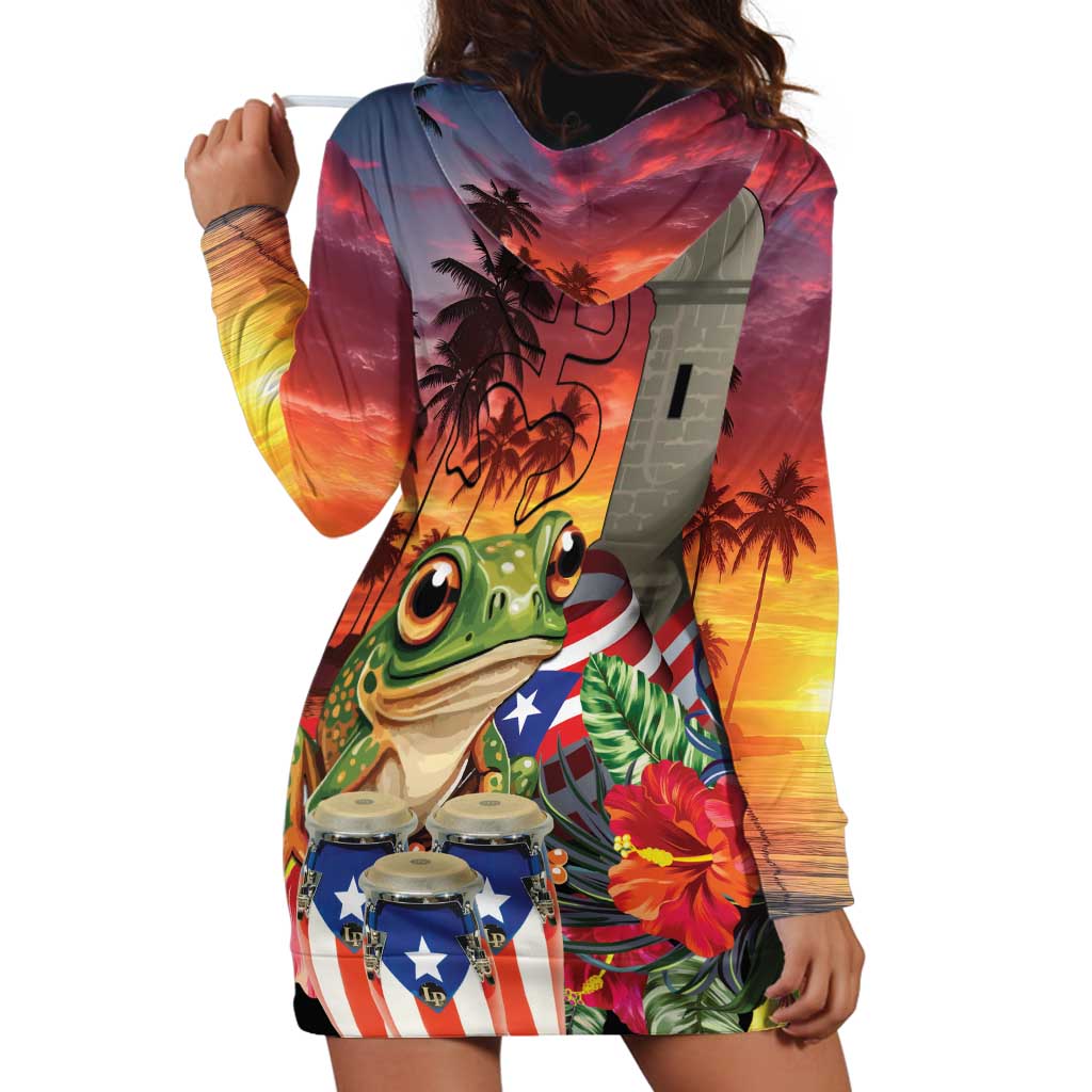 Puerto Rico Coqui Frog Sunset Hoodie Dress Isla Del Encanto Tropical Vibe - Wonder Print Shop