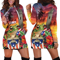 Puerto Rico Coqui Frog Sunset Hoodie Dress Isla Del Encanto Tropical Vibe - Wonder Print Shop