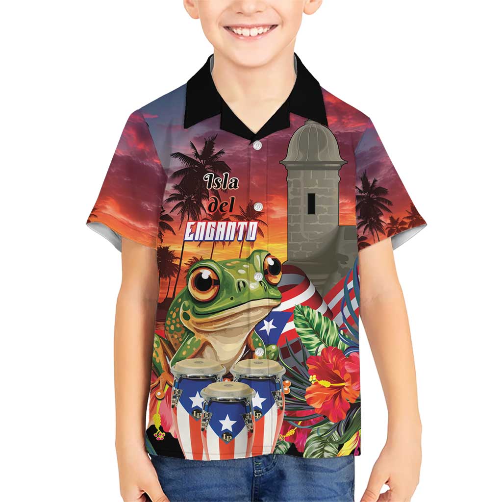 Puerto Rico Coqui Frog Sunset Kid Hawaiian Shirt Isla Del Encanto Tropical Vibe - Wonder Print Shop