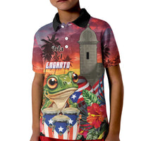 Puerto Rico Coqui Frog Sunset Kid Polo Shirt Isla Del Encanto Tropical Vibe - Wonder Print Shop