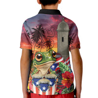 Puerto Rico Coqui Frog Sunset Kid Polo Shirt Isla Del Encanto Tropical Vibe - Wonder Print Shop