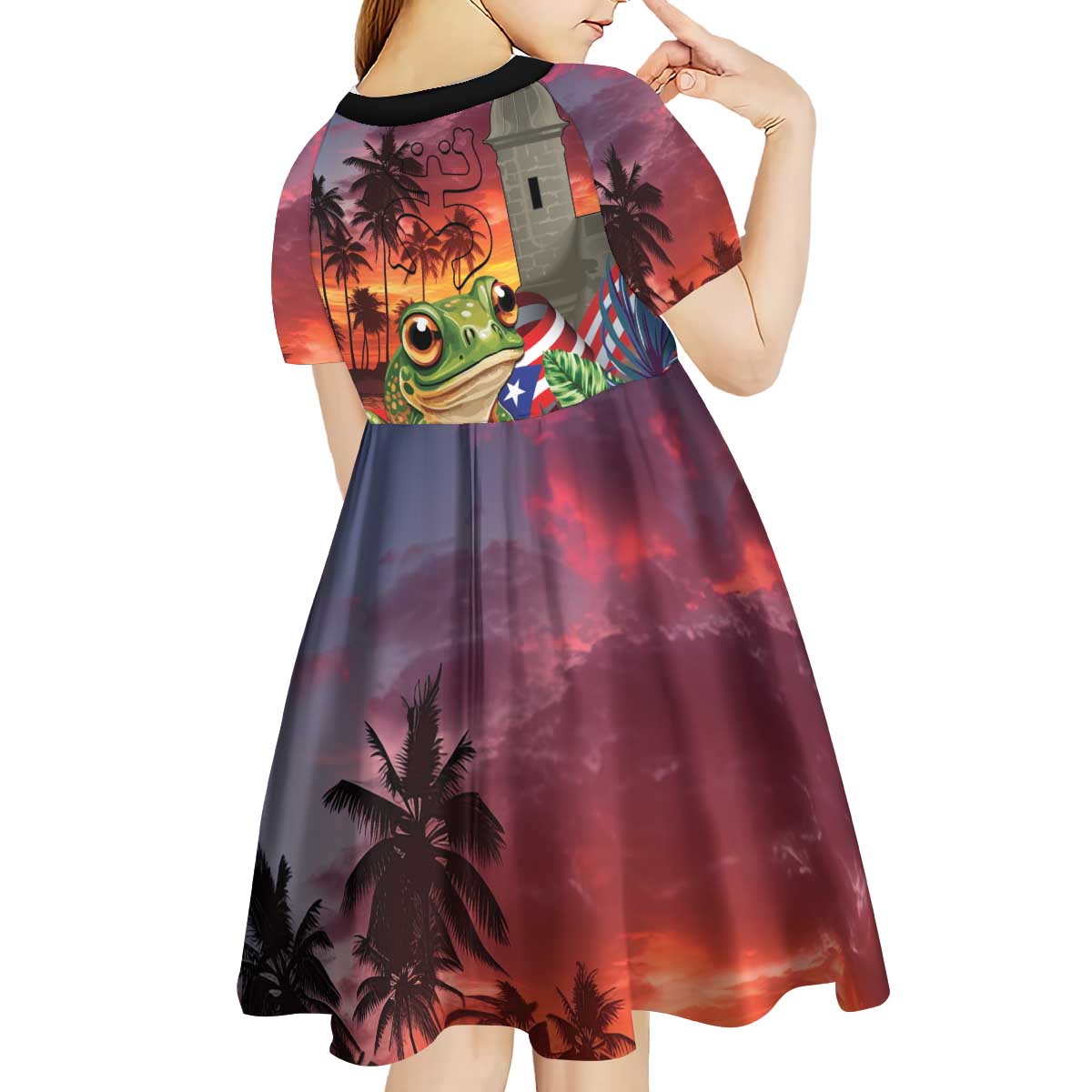 Puerto Rico Coqui Frog Sunset Kid Short Sleeve Dress Isla Del Encanto Tropical Vibe - Wonder Print Shop