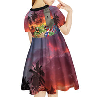 Puerto Rico Coqui Frog Sunset Kid Short Sleeve Dress Isla Del Encanto Tropical Vibe - Wonder Print Shop