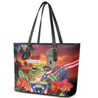 Puerto Rico Coqui Frog Sunset Leather Tote Bag Isla Del Encanto Tropical Vibe - Wonder Print Shop