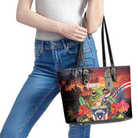 Puerto Rico Coqui Frog Sunset Leather Tote Bag Isla Del Encanto Tropical Vibe - Wonder Print Shop