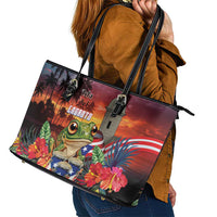 Puerto Rico Coqui Frog Sunset Leather Tote Bag Isla Del Encanto Tropical Vibe - Wonder Print Shop