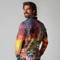 Puerto Rico Coqui Frog Sunset Long Sleeve Polo Shirt Isla Del Encanto Tropical Vibe - Wonder Print Shop