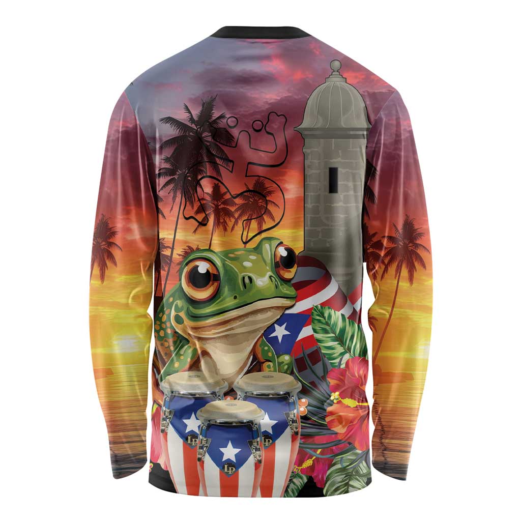 Puerto Rico Coqui Frog Sunset Long Sleeve Shirt Isla Del Encanto Tropical Vibe - Wonder Print Shop